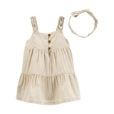 Robe rayée en coton avec bandeau bébé fille