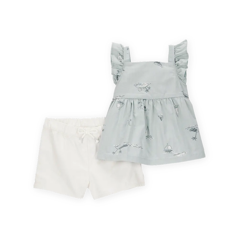 Débardeur & Short Imprimé Bébé Fille Carter's - Bleu & Blanc