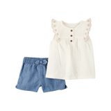 Ensemble débardeur et short en chambray bébé fille