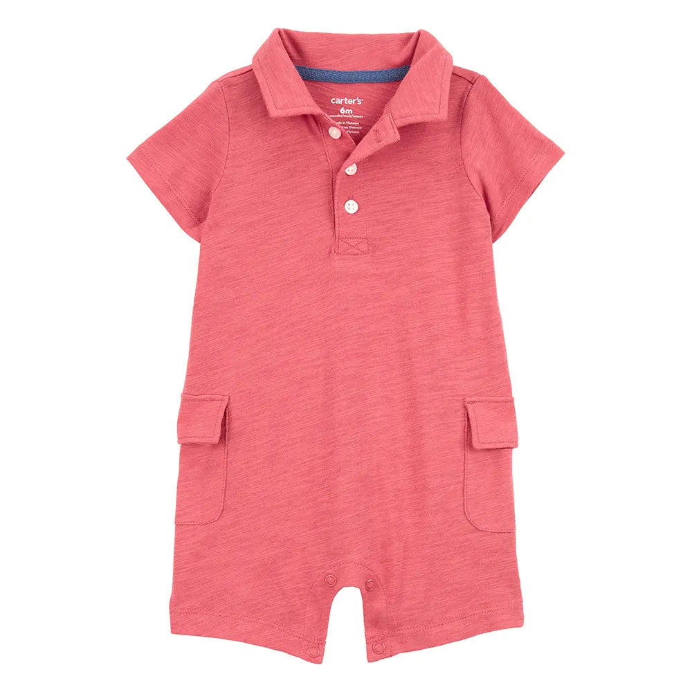Barboteuse polo en coton bébé garçon - Rouge