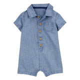 Barboteuse polo en chambray bébé garçon - Coton