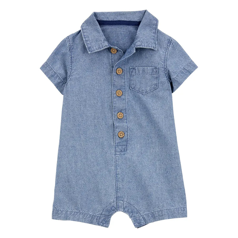 Barboteuse polo en chambray bébé garçon - Coton