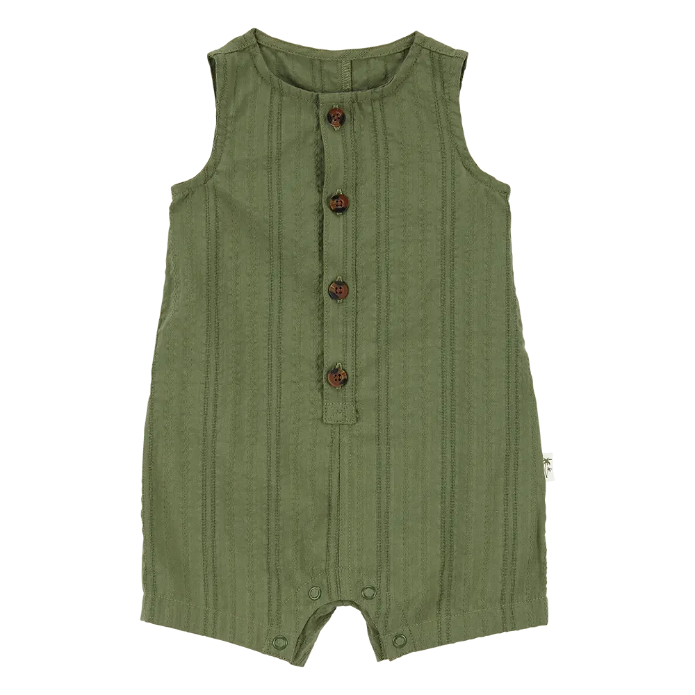 Barboteuse boutonnée en coton bébé garçon - Vert