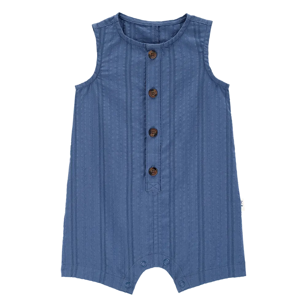Barboteuse boutonnée en coton bébé garçon - Bleu