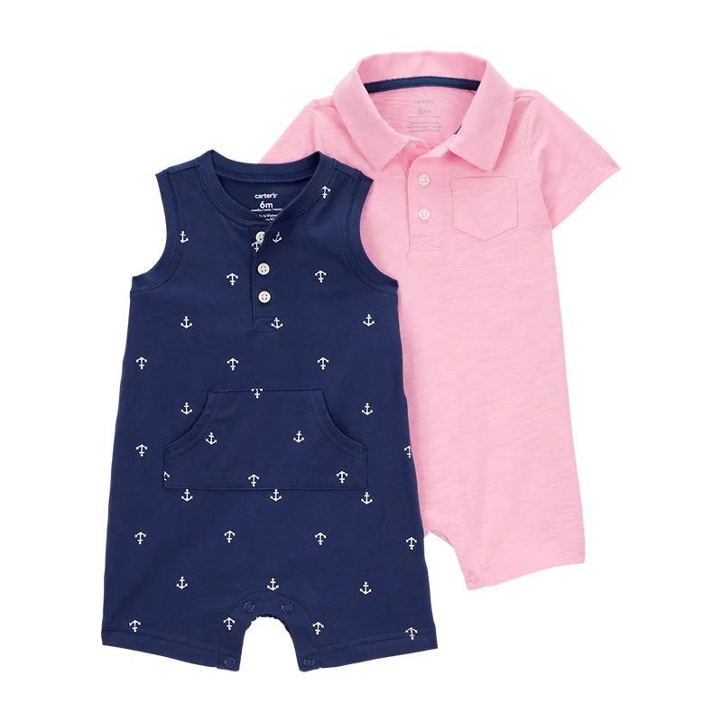 Lot de 2 Barboteuses Polo Bébé Garçon Carter's - Bleu & Rose