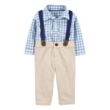 Ensemble 3 pièces à bretelles vichy bébé garçon