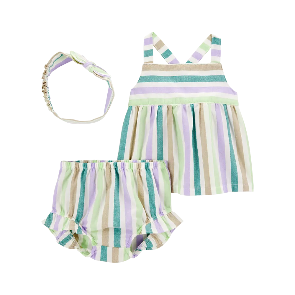 Ensemble 3 pièces rayé pour bébé fille - Coton