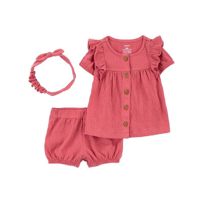 Ensemble 3 Pièces en Gaze Bébé Fille Carter's - Rose Brique