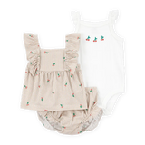 Ensemble 3 pièces cerise et rayures bébé fille