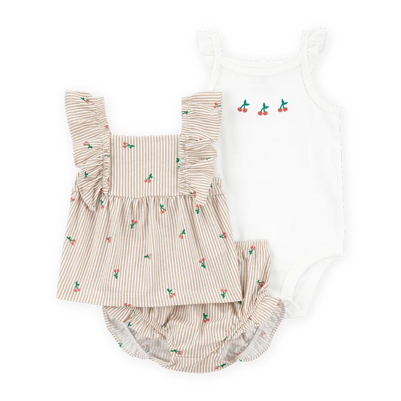 Ensemble 3 Pièces Bébé Fille Carter's - Cerise & Rayures