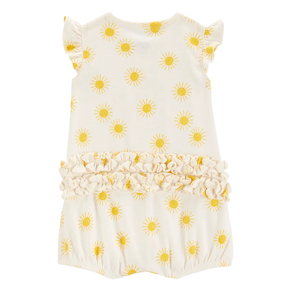Barboteuse en coton à manches courtes soleil bébé fille