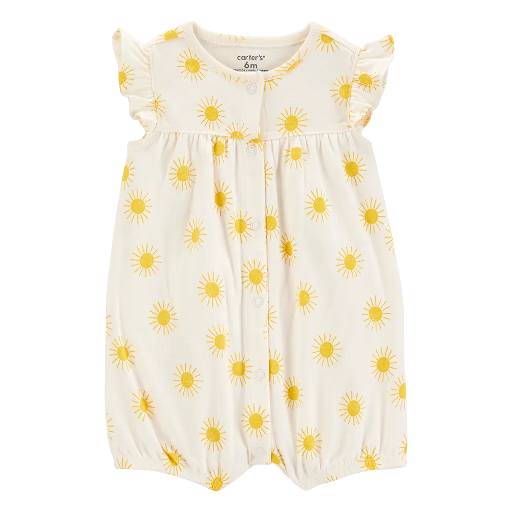 Barboteuse en coton à manches courtes soleil bébé fille