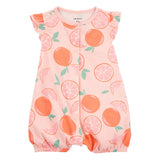 Barboteuse à pression en coton imprimé orange bébé fille