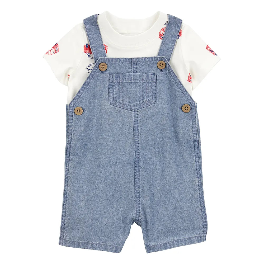Ensemble salopette courte et t-shirt pompier bébé