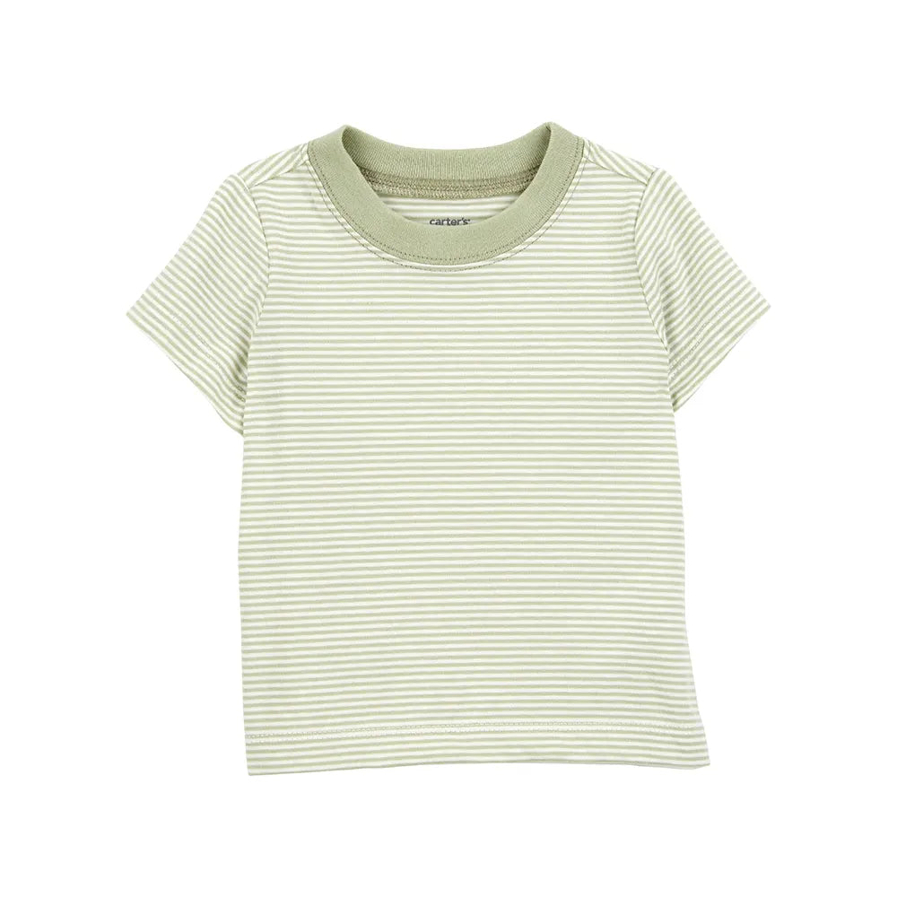 Ensemble t-shirt rayé et salopette courte bébé
