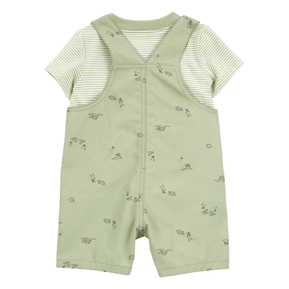 Ensemble t-shirt rayé et salopette courte bébé