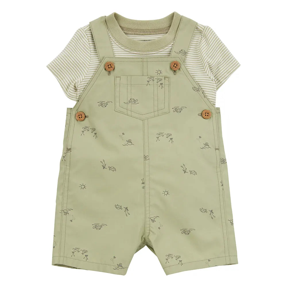 Ensemble t-shirt rayé et salopette courte bébé