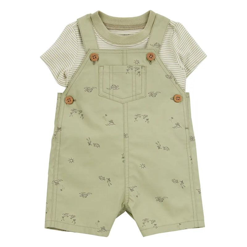 Ensemble t-shirt rayé et salopette courte bébé