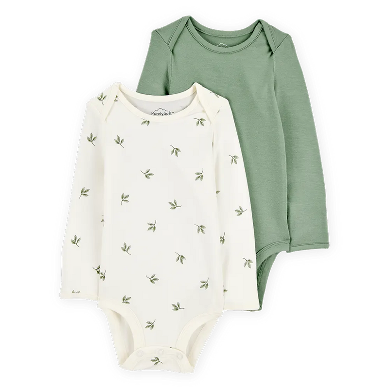 Lote de 2 bodys PurelySoft para bebé Carter's - Verde y marfil
