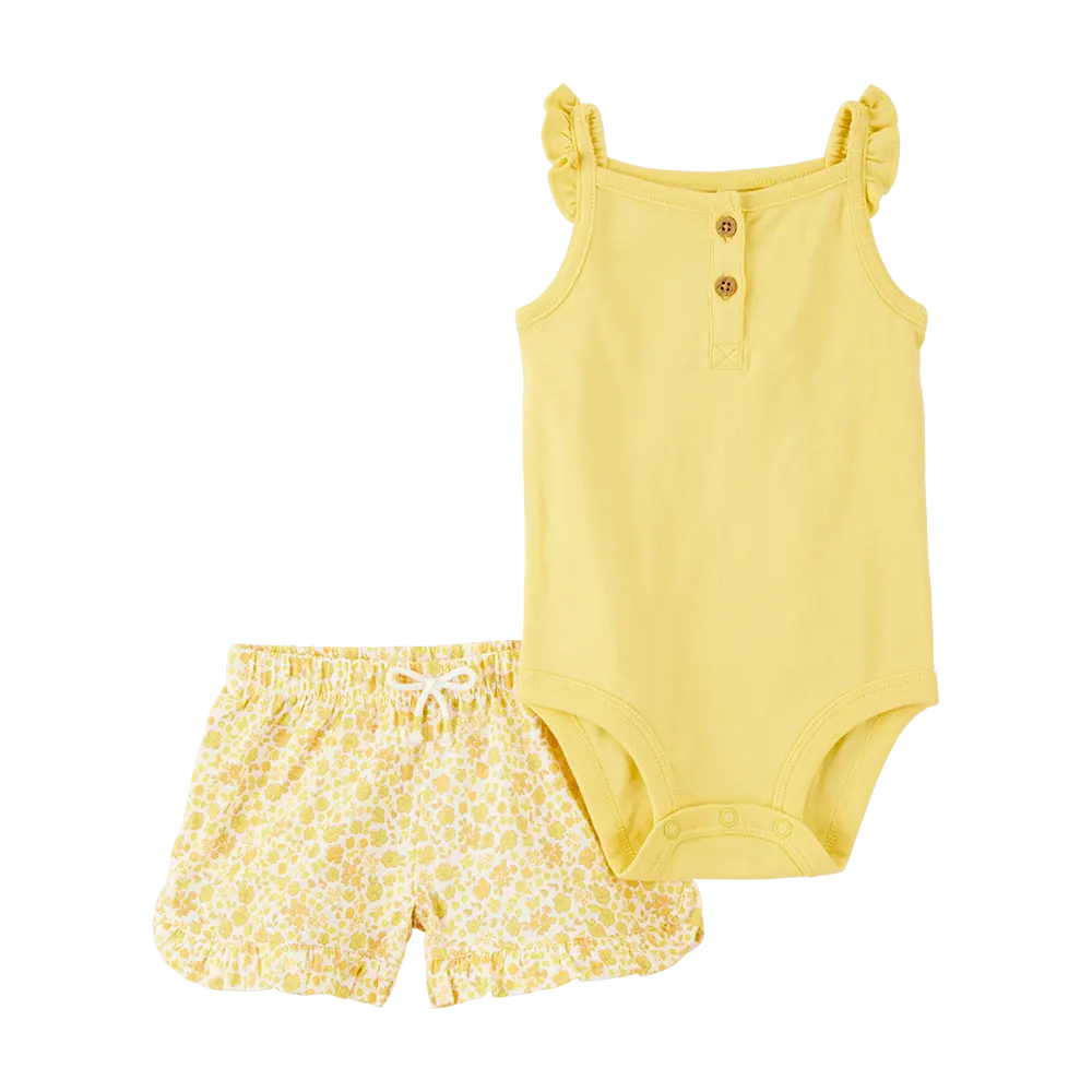Ensemble body débardeur et short bébé fille - Jaune