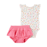 Ensemble body fleuri et cache-couche bébé fille