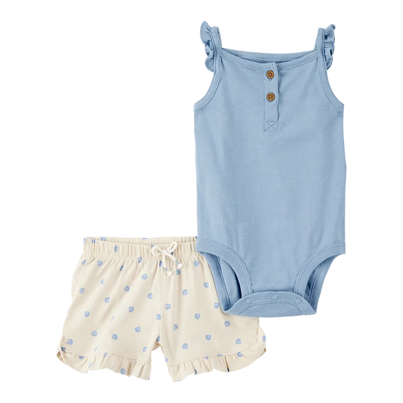 Body & Short Bébé Fille Carter's - Coquillage Ivoire & Bleu