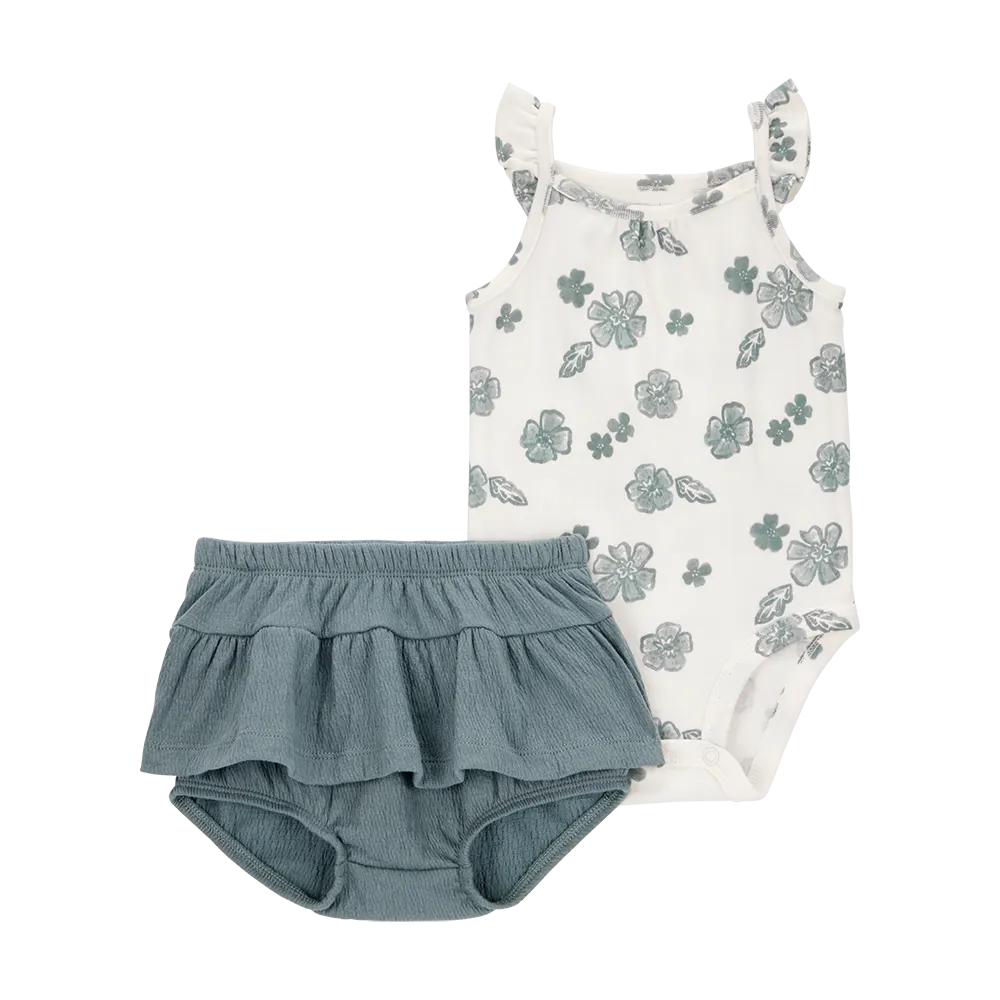 Ensemble body fleuri et short bébé fille