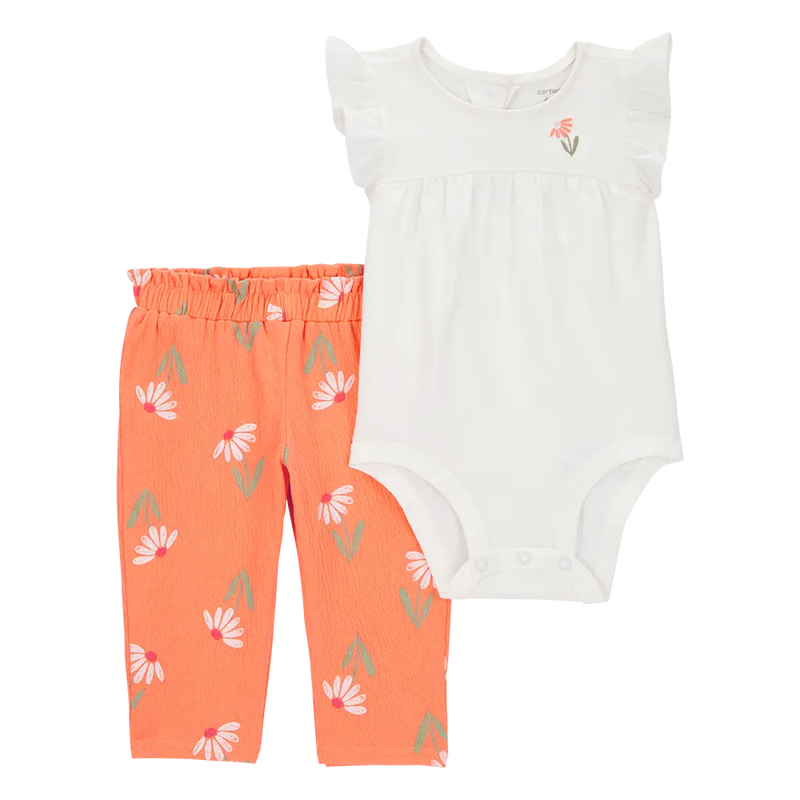 Body Péplum & Pantalon Bébé Fille Carter's - Orange & Gris