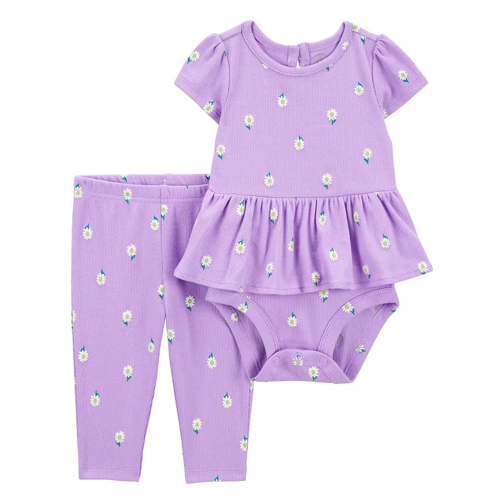 Ensemble body péplum et pantalon fleuri bébé fille