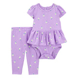 Ensemble body péplum et pantalon fleuri bébé fille