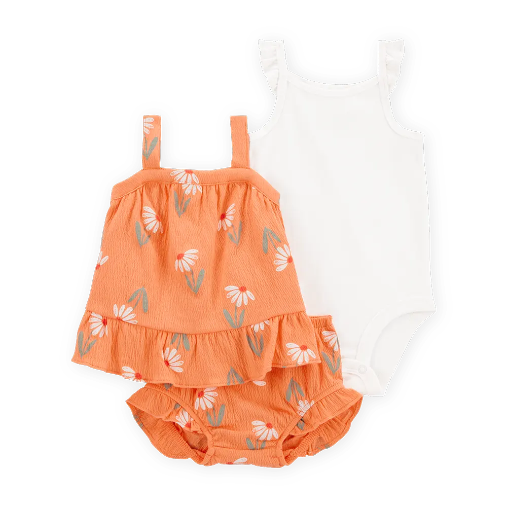 Ensemble 3 pièces floral pour bébé fille