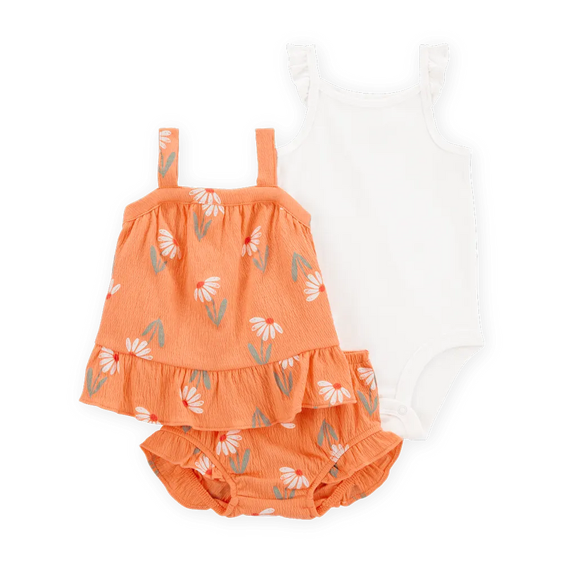 Ensemble 3 Pièces Bébé Fille Carter's - Floral Orange & Blanc