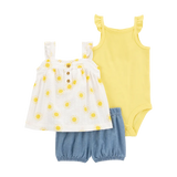 Ensemble 3 pièces pour bébé fille - Jaune/Chambray