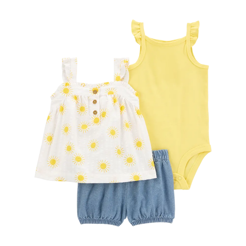 Ensemble 3 Pièces Bébé Fille Carter's- Jaune & Chambray