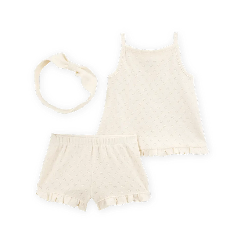 Ensemble 3 Pièces Bébé Fille Carter's - Crème Cœur en Pointelle