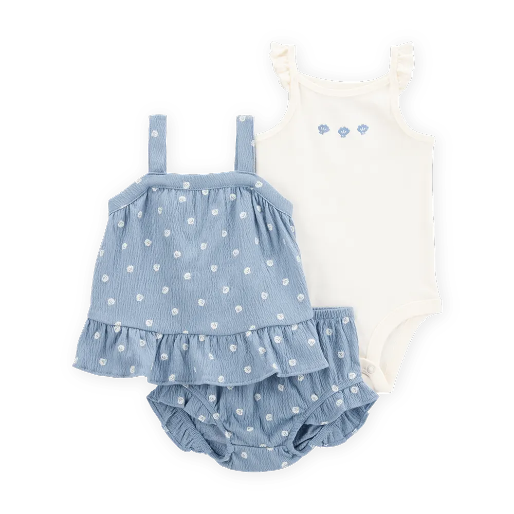 Ensemble 3 pièces à imprimé coquillage bébé fille