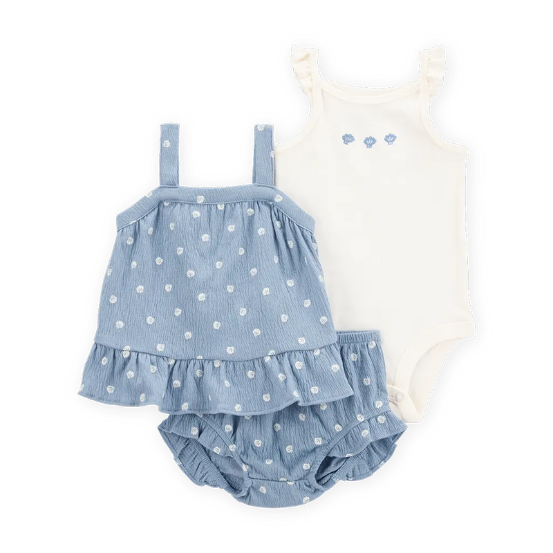 Ensemble 3 Pièces Bébé Fille Carter's - Coquillage Bleu & Blanc