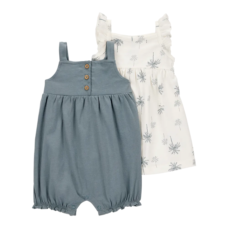 Robe & Barboteuse Bébé Fille Carter's - Blanc & Gris