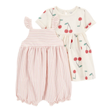 Lot 2 pièces robe cerise et barboteuse rayée fille
