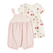 Lot 2 pièces robe cerise et barboteuse rayée fille