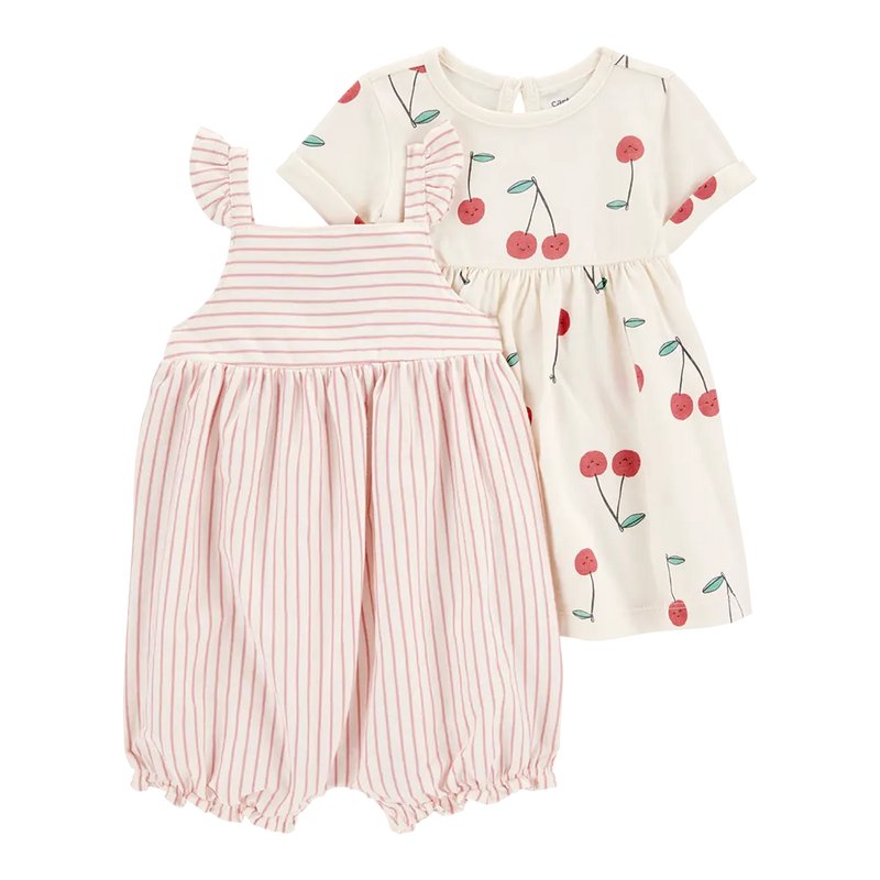 Lot 2 Pièces Robe Cerise & Barboteuse Rayée Bébé Fille Carter's