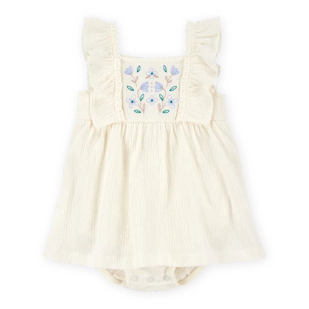 Robe-body à volants florale bébé fille - Ivoire