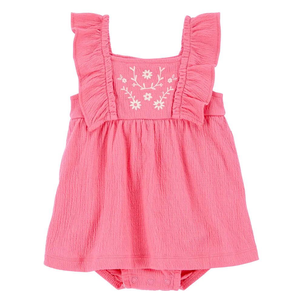 Robe-body à volants florale bébé fille - Rose