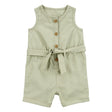 Barboteuse en toile sans manches bébé fille - Olive
