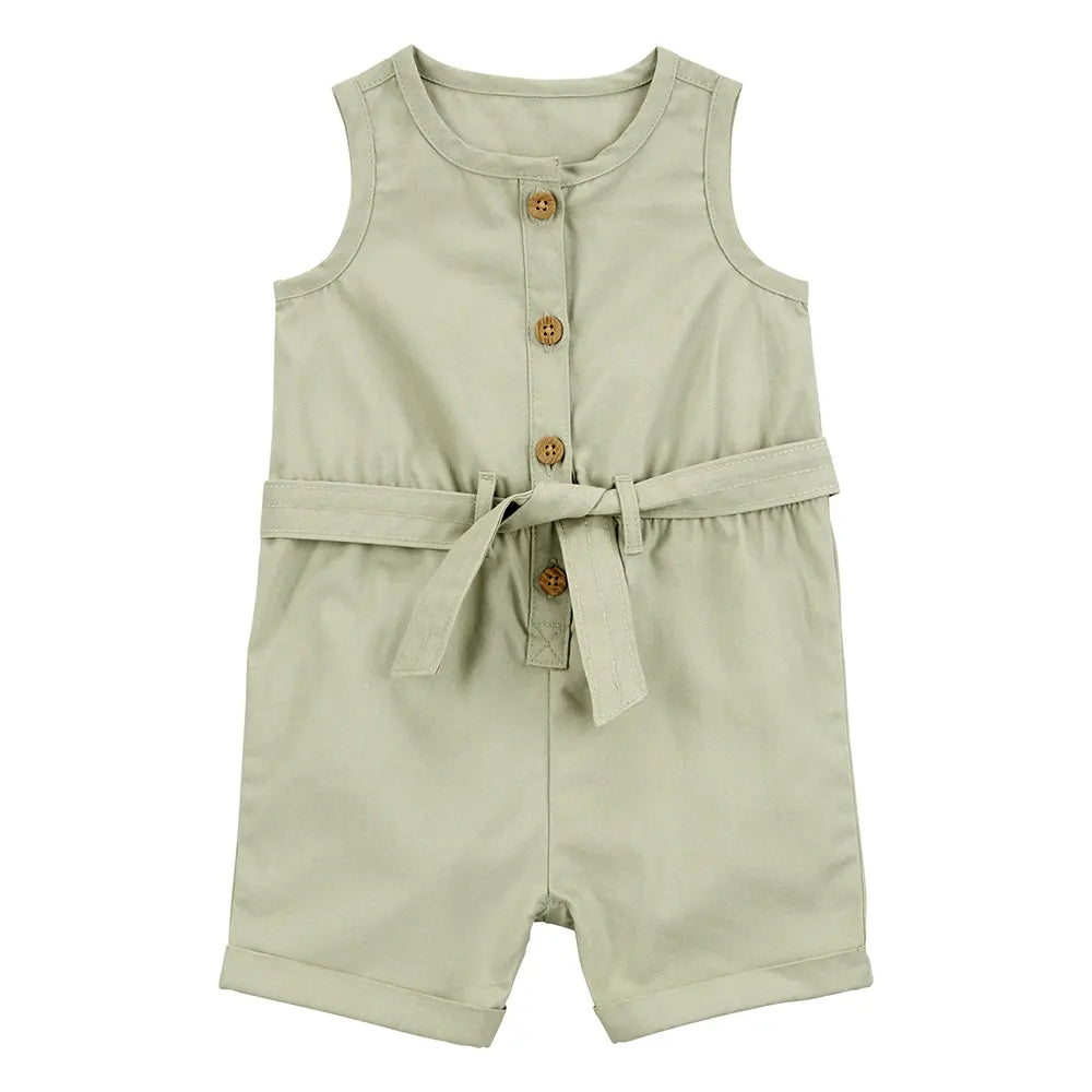 Barboteuse en toile sans manches bébé fille - Olive