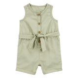Barboteuse en toile sans manches bébé fille - Olive