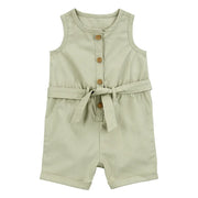 Barboteuse en toile sans manches bébé fille - Olive