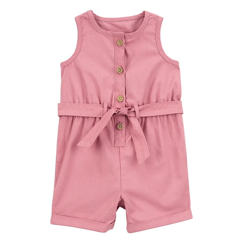 Barboteuse en toile sans manches bébé fille - Rose