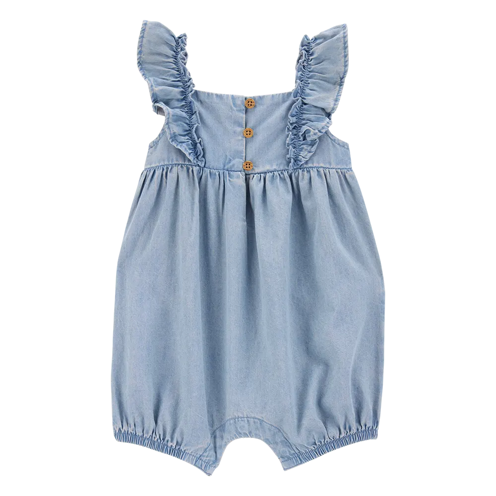 Barboteuse en chambray à volants bébé fille