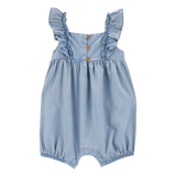Barboteuse en chambray à volants bébé fille